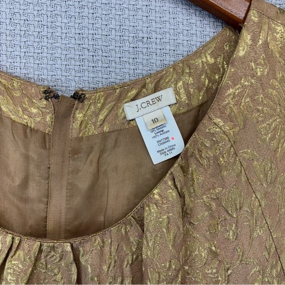 J. Crew Gold Brocade Mini Cocktail Dress Sz 10 Metallic Floral Pockets Silk Vtg - Picture 3 of 8